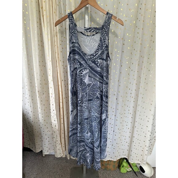 A-Line Hawaiian Tropical Leaves Sleeveless Back Cutout Curved Hem Midi Dress M - Picture 4 of 7